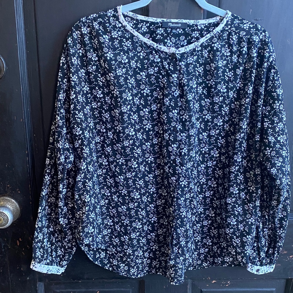 Madewell Black and White Floral Blouse